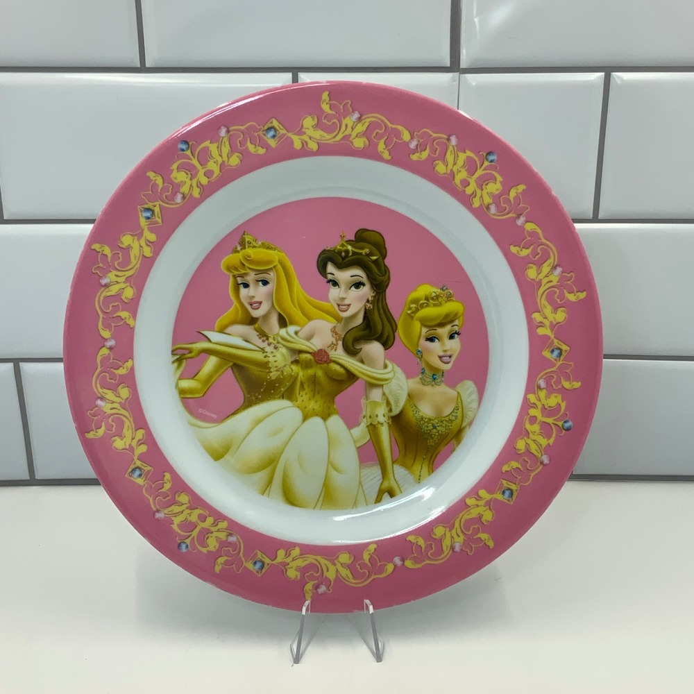 Disney Princess Melamine‎ Plate Kcare Aurora Belle Cinderella Pink 9 Inch